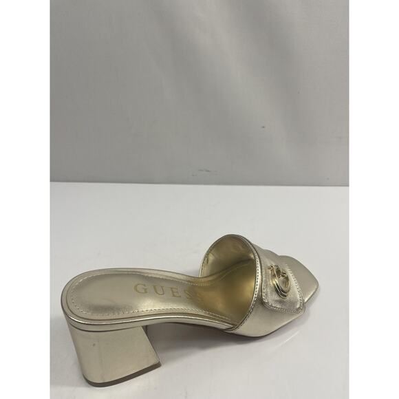 Guess Shoes Women's Size 7 Gold GwGALLAI2 Logo Block Heel Slide Sandals Box - Picture 8 of 16